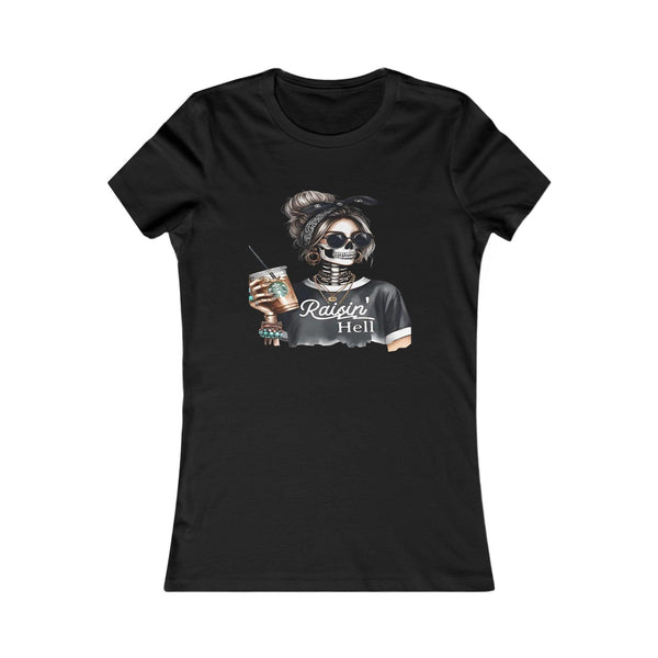 Raising Hell Women’s Skeleton Holding Coffee T-Shirt