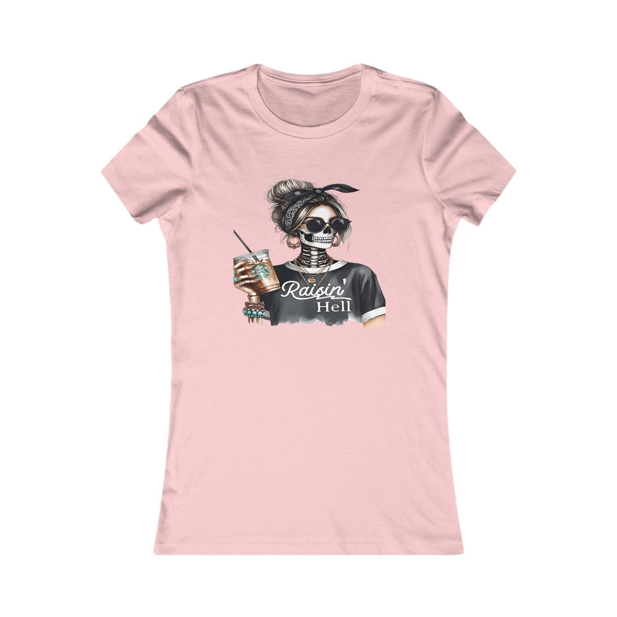 Raising Hell Women’s Skeleton Holding Coffee T-Shirt