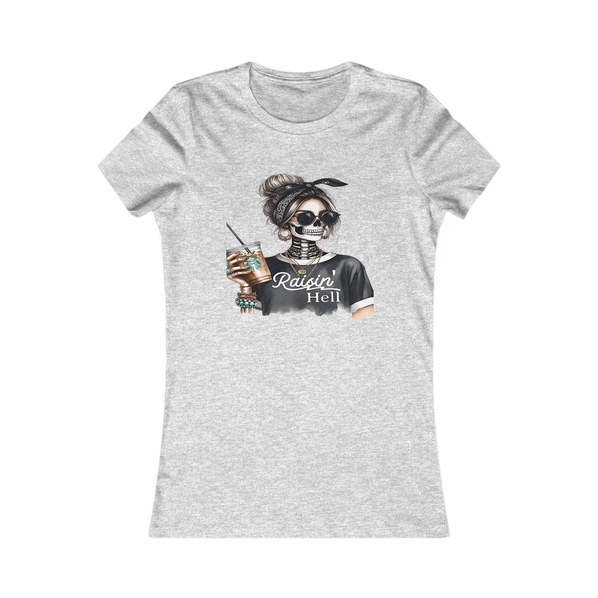 Raising Hell Women’s Skeleton Holding Coffee T-Shirt