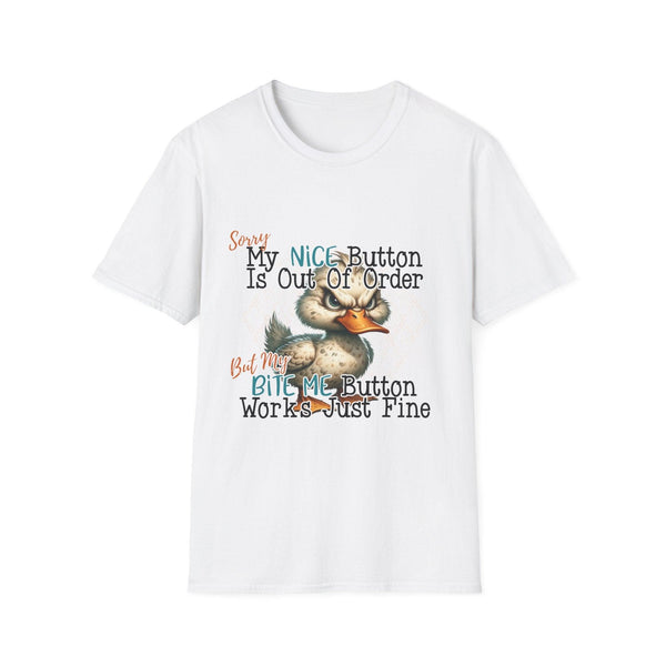 Sarcastic 'Nice Button' T-Shirt – Out of Order and Full of Attitude