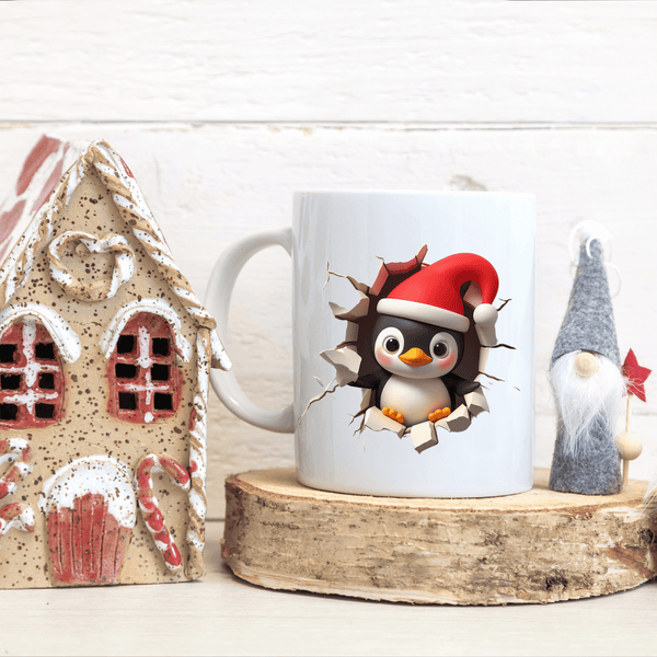 Penguin Christmas Mug – Fun Holiday Coffee Cup with Santa Hat