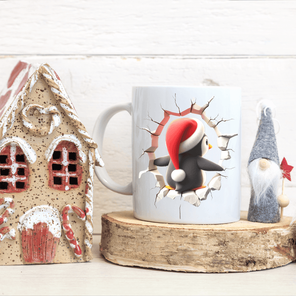 Penguin Christmas Mug – Fun Holiday Coffee Cup with Santa Hat