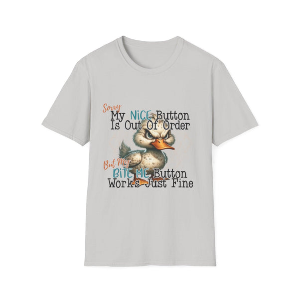 Sarcastic 'Nice Button' T-Shirt – Out of Order and Full of Attitude