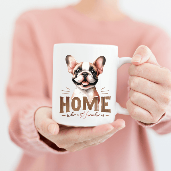 French Bulldog Christmas Mug - "Home is Where the Frenchie Is" Holiday Mug