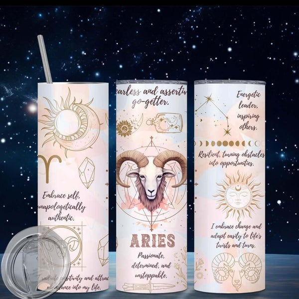 Zodiac Sign Sublimation Tumbler Sip in Celestial Style