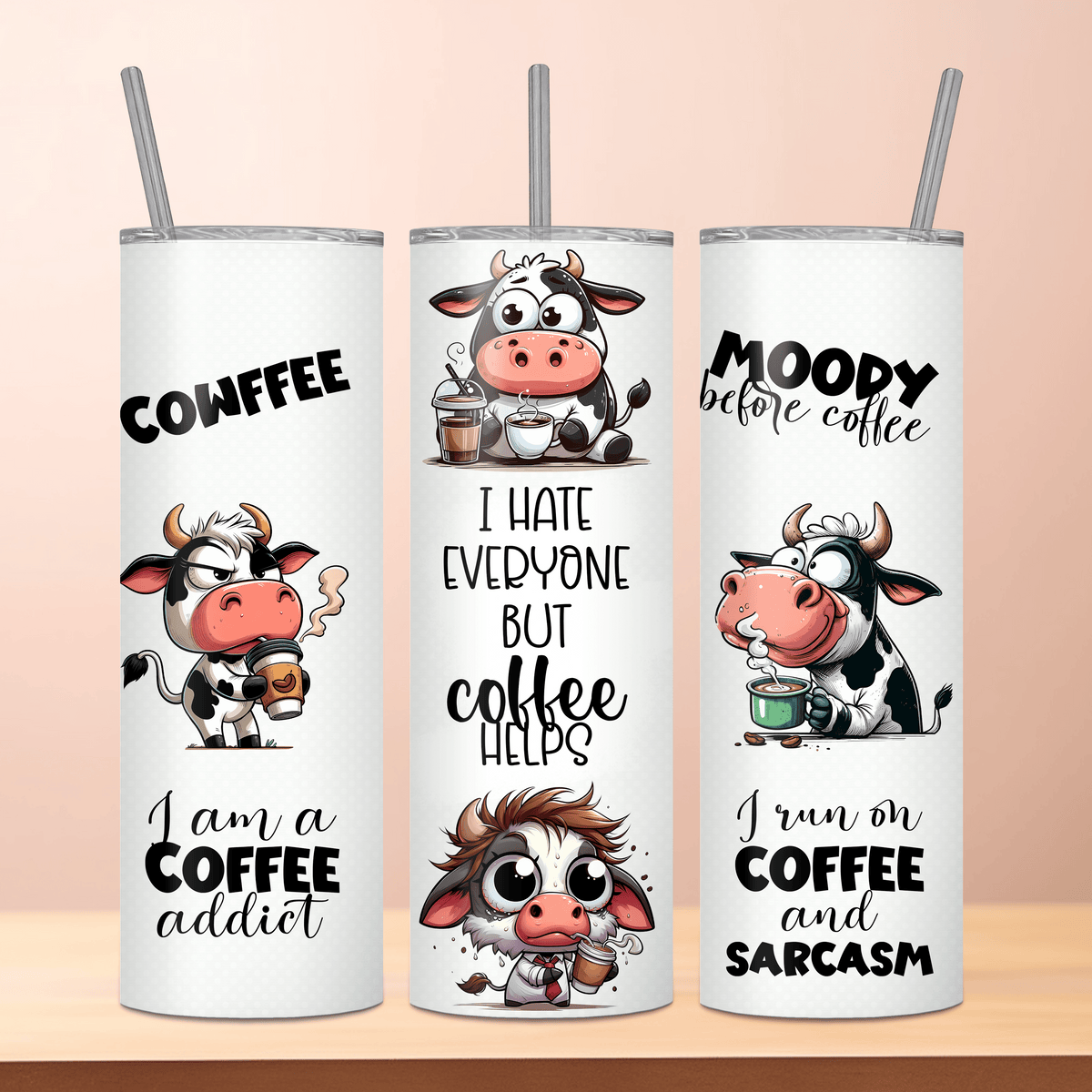 Funny Coffee Cow Sublimation Tumbler – Perfect Drinkware for Coffee Lovers and Sarcasm Enthusiasts