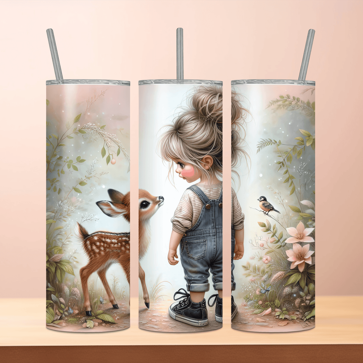 Girl and Deer Sublimation Tumbler – Perfect for Nature Lovers and Whimsical Art Fans