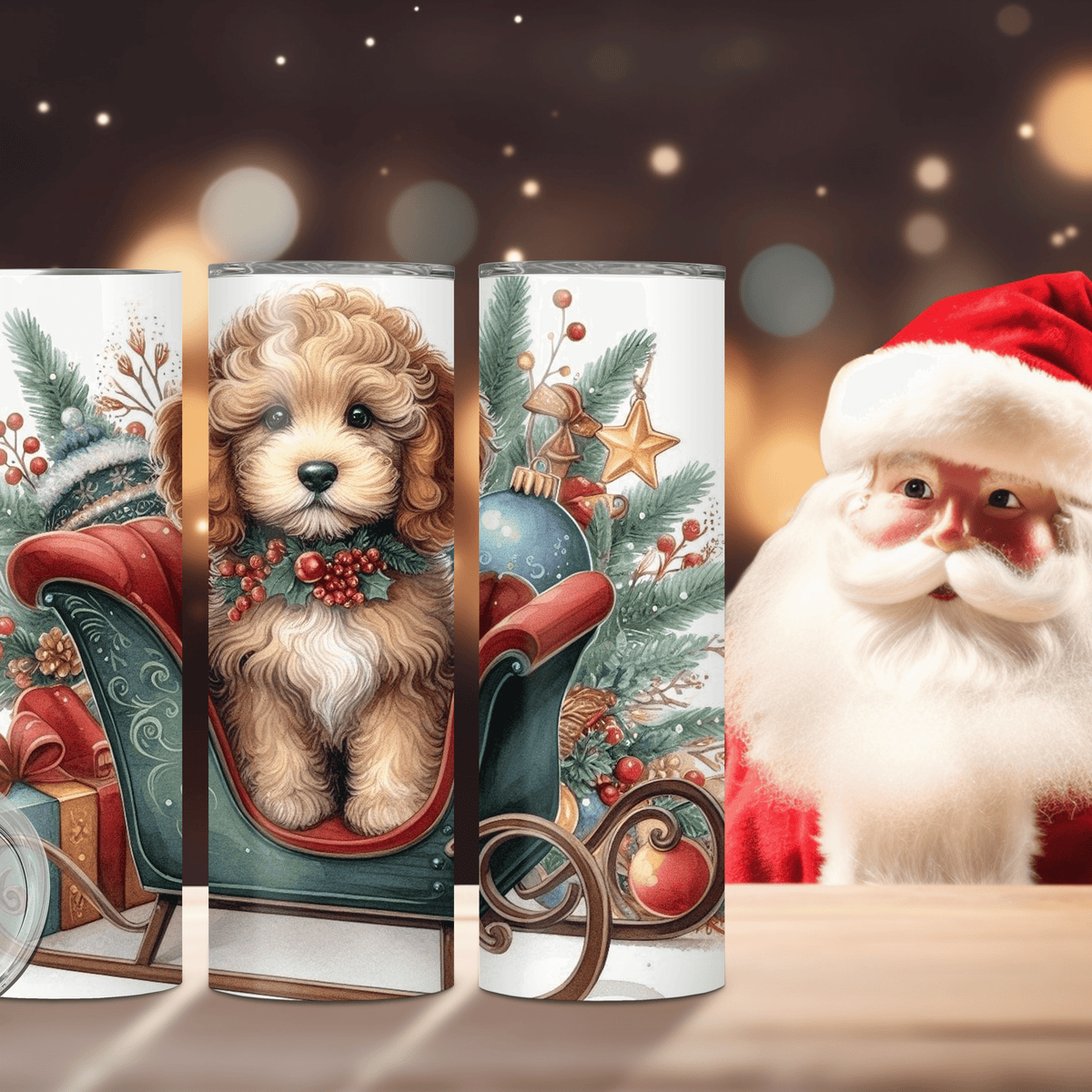 Holiday Cheer Tumbler - Festive Puppy with Santa Sleigh | Perfect Christmas Gift