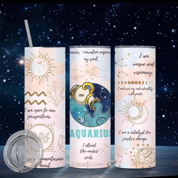 Zodiac Sign Sublimation Tumbler Sip in Celestial Style