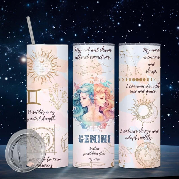 Zodiac Sign Sublimation Tumbler Sip in Celestial Style