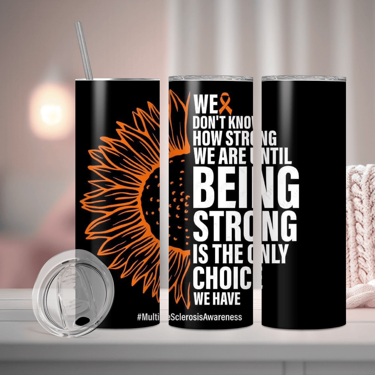 Multiple Sclerosis Awareness Tumbler – Strength and Resilience Sunflower Design