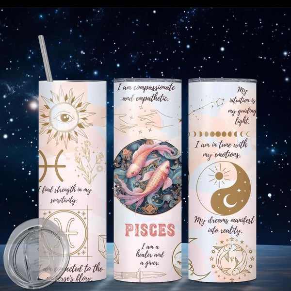 Zodiac Sign Sublimation Tumbler Sip in Celestial Style