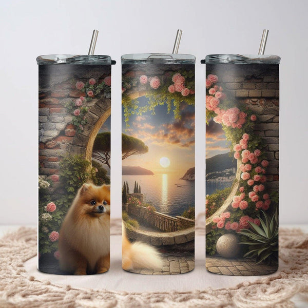 Pomeranian and Sunset Sublimation Tumbler – Perfect for Dog Lovers and Nature Enthusiasts