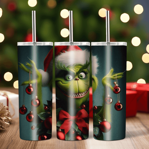 Mischievous Grinch Christmas Tumbler – Festive Holiday Drinkware